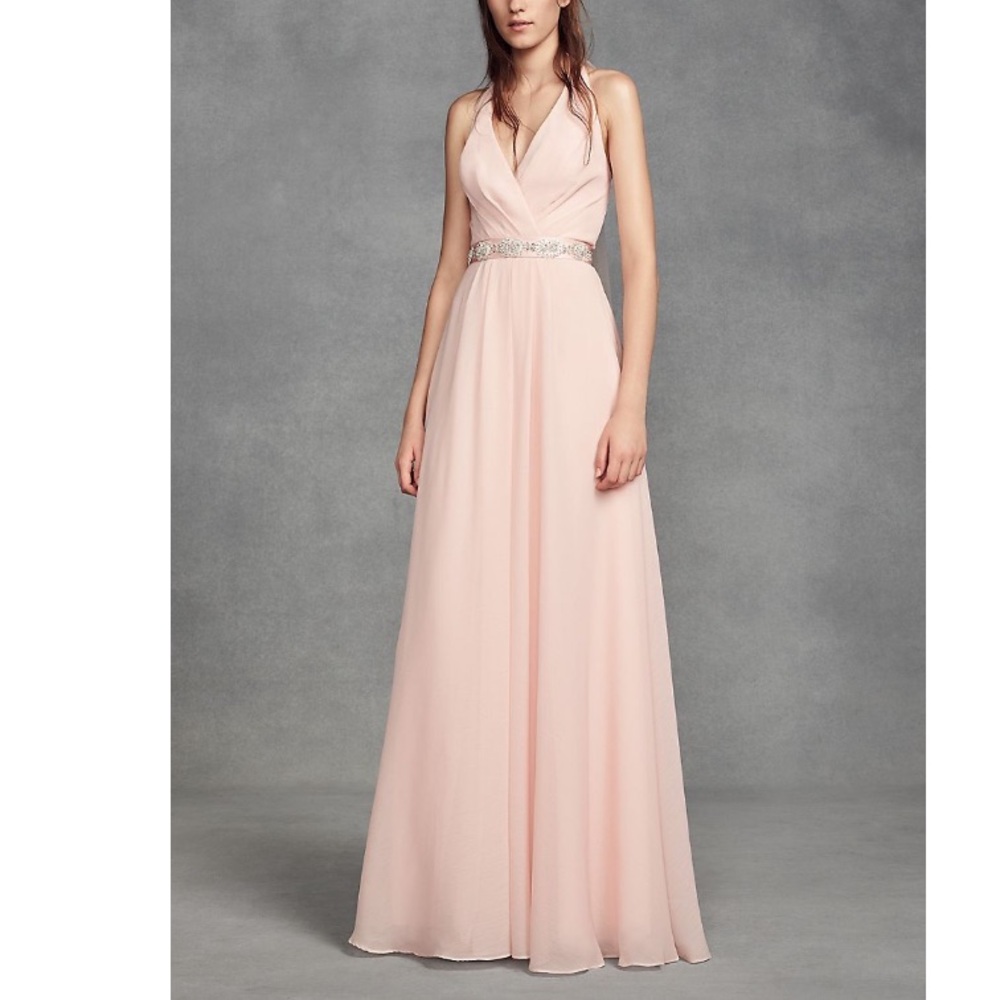 Chiffon Halter Bridesmaid Dress with Tulle Bow